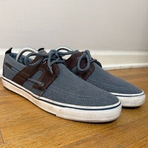 Tommy Bahama Light Blue Canvas Sneakers Men’s Size 10 Brown Leather Trim